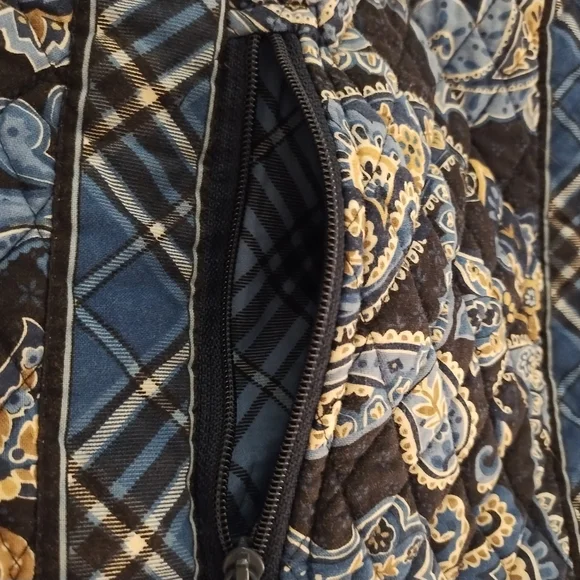 Vera Bradley Drawstring Backpack Blue Floral and Plaid Pattern - Picture 5 of 16